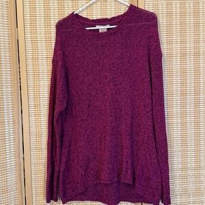 Philosophy Womens M Tunic‎ Sweater Magenta Black Hi-Low Coastal Boho 80's